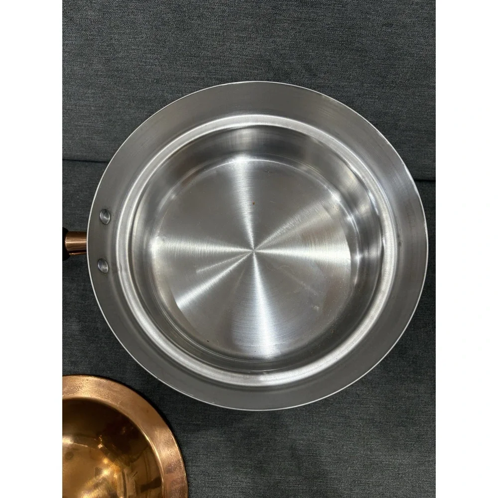 Large Copper Solid Brass Vintage Pan Dish Heavy Chafing Fondue Pot & Pasta 9